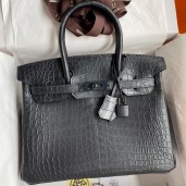 Fake Hermes Birkin 30 Handmade Bag In Black Crocodile Niloticus Matte Skin JM773UI88