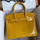Fake Hermes Birkin 30 Handmade Bag In Jaune Ambre Crocodile Niloticus Shiny Skin JM1075uQ71