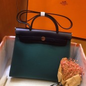 Fake Hermes Herbag Zip 31cm Bag In Navy And Green JM250GR32