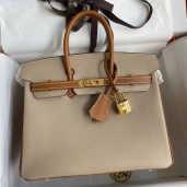 Fake Hermes HSS Birkin 25 Bicolor Bag in Trench and Gold Epsom Calfskin JM844IZ26
