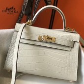 Fake Hermes Kelly Mini II Handmade Bag In Beton Crocodile Embossed Leather JM1144GR32