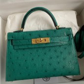 Fake Hermes Kelly Mini II Sellier Handmade Bag In Vert Vertigo Ostrich Leather JM213aX74