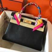Fake Hermes Kelly Retourne 28 Handmade Bag In Black Swift Calfskin JM66tr16