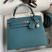 Fake Hermes Kelly Sellier 25 Handmade Bag In Blue Jean Epsom Calfskin JM254Lm57
