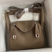Fake Hermes Mini Lindy Handmade Bag In Taupe Clemence Leather JM1029BC48