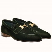 Fake Hermes Paris Loafers In Dark Green Velvet JM475UI88