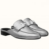 Fake Hermes Trocadero Mules In Silver Nappa Leather JM1397Bp55