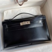 Fake Replica Hermes Kelly Pochette Handmade Bag In Black Box Calfskin JM746wE81