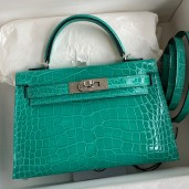 Fashion Hermes Kelly Mini II Sellier Handmade Bag In Vert Jude Shiny Alligator Leather JM294LS40