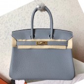 Hermes Birkin 25 Handmade Bag In Blue Lin Clemence Leather JM125Ao69