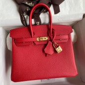 Hermes Birkin 25 Handmade Bag In Red Epsom Calfskin JM1775ot89