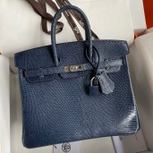 Hermes Birkin 25 Retourne Handmade Bag In Blue Saphir Lizard Leather JM1972vF44
