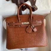 Hermes Birkin 25 Retourne Handmade Bag In Gold Matte Alligator Leather JM367OO68