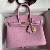 Hermes Birkin 25 Retourne Handmade Bag In Mauve Sylvestre Clemence Leather JM605hu72