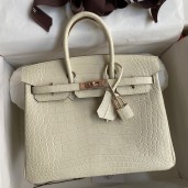 Hermes Birkin 25 Retourne Handmade Bag In Nata Matte Alligator Leather JM1425iT17