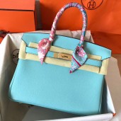 Hermes Birkin 30 Handmade Bag In Blue Atoll Clemence Leather JM2090lu18