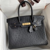 Hermes Birkin 30 Retourne Handmade Bag In Black Ostrich Leather JM1215XZ90