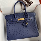 Hermes Birkin 30 Retourne Handmade Bag In Blue Iris Ostrich Leather JM1530Yd28