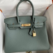 Hermes Birkin 30 Retourne Handmade Bag In Vert Amande Clemence Leather JM1022bT70