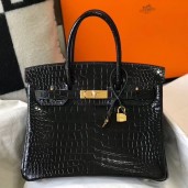 Hermes Birkin 30cm Bag In Black Embossed Crocodile Leather JM704vp28