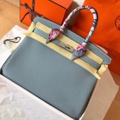 Hermes Birkin 35 Handmade Bag In Blue Lin Clemence Leather JM1358JB13
