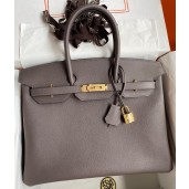 Hermes Birkin 35 Retourne Handmade Bag In Etain Epsom Calfskin JM1331uZ84