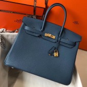 Hermes Birkin 35cm Bag In Blue Agate Clemence Leather GHW JM320yH13