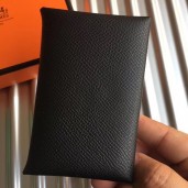 Hermes Calvi Card Holder In Black Epsom Leather JM391Kn73