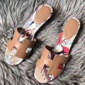 Hermes Camel Swift Oasis Sandals with Botanique Printed JM1870Hj78