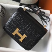 Hermes Constance 18 Handmade Bag In Black Embossed Crocodile JM1716nF79
