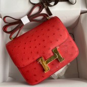 Hermes Constance 18 Handmade Bag In Red Ostrich Leather JM1161Nr89