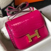 Hermes Constance 18 Handmade Bag In Rose Red Embossed Crocodile JM168nV16