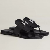 Hermes Galerie Sandals In Black Calfskin JM2071eL18