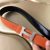 Hermes H Belt Buckle & Orange Clemence 32 MM Strap JM1021eo14