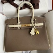 Hermes HSS Birkin 30 Bicolor Bag in Taupe and Craie Epsom Calfskin JM896kG55