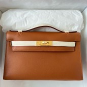 Hermes HSS Kelly Pochette Bicolor Bag in Gold and Craie Swift Calfskin JM345dW15