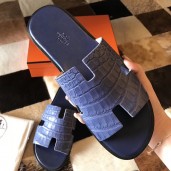 Hermes Izmir Sandals In Blue Matte Niloticus Crocodile JM1204qq80
