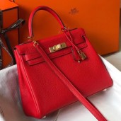 Hermes Kelly 25cm Retourne Bag In Red Clemence Leather JM821Wc12