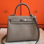Hermes Kelly 25cm Retourne Handmade Bag In Grey Swift Leather JM1609lx53
