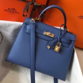 Hermes Kelly 25cm Sellier Bag In Agate Blue Epsom Leather JM13MV77