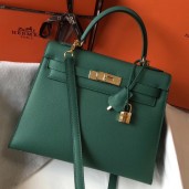 Hermes Kelly 28cm Bag In Vert Vertigo Epsom Leather GHW JM649Ym74