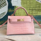 Hermes Kelly Mini II Handmade Bag In Nude Alligator Crocodile JM1963NR41