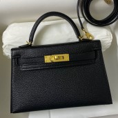 Hermes Kelly Mini II Sellier Handmade Bag In Black Chevre Mysore Leather JM785yx89
