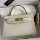 Hermes Kelly Mini II Sellier Handmade Bag In Craie Swift Calfskin JM671jo45