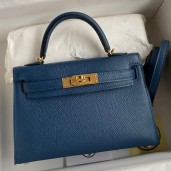 Hermes Kelly Mini II Sellier Handmade Bag In Deep Blue Epsom Calfskin JM1459Nr89