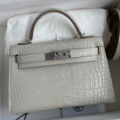 Hermes Kelly Mini II Sellier Handmade Bag In Grey Matte Alligator Leather JM512de71