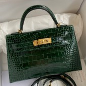 Hermes Kelly Mini II Sellier Handmade Bag In Malachite Shiny Alligator Leather JM1265Lp50