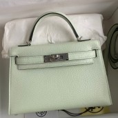 Hermes Kelly Mini II Sellier Handmade Bag In Vert Fizz Chevre Mysore Leather JM1940QT69