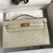 Hermes Kelly Pochette Handmade Bag In Beton Ostrich Leather JM335em43