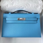 Hermes Kelly Pochette Handmade Bag In Blue du Nord Epsom Calfskin JM236kK84